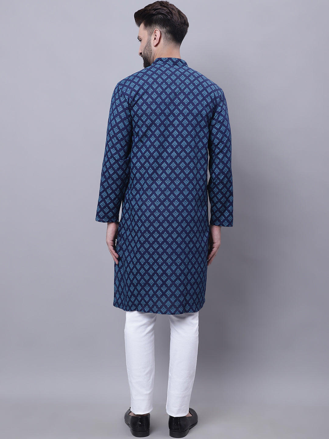 Even Apparels Blue Pure Cotton Kurta With Band Collar | Swadesiicart