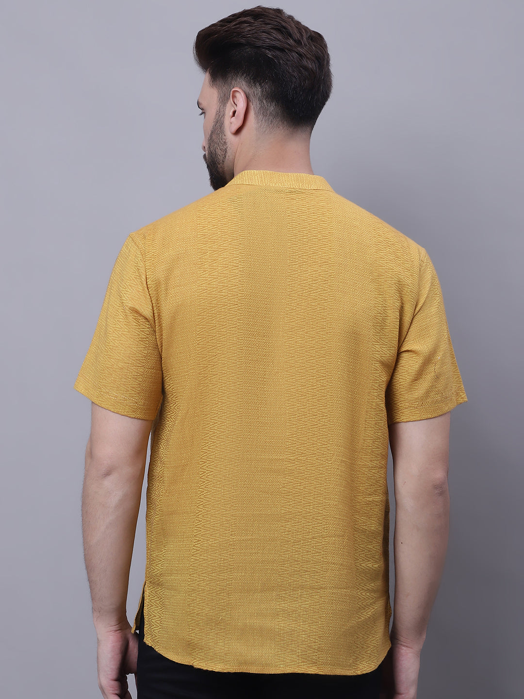 Even Apparels Yellow Pure Cotton Short Sleeves Kurta With Band Collar | Swadesiicart