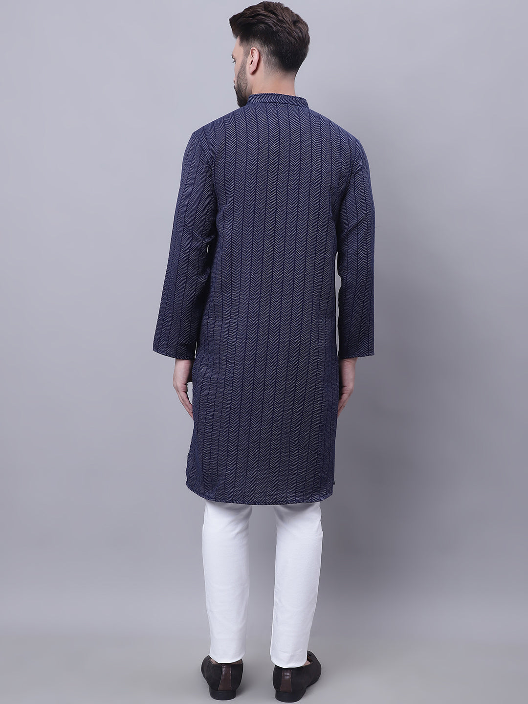 Even Apparels Blue Pure Cotton Kurta With Band Collar | Swadesiicart