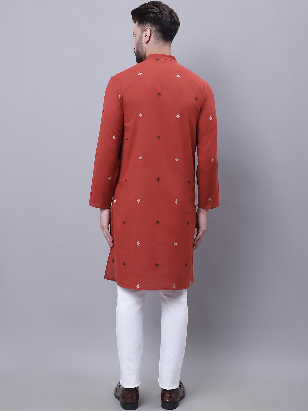 Even Apparels Rust Pure Cotton Kurta With Band Collar | Swadesiicart