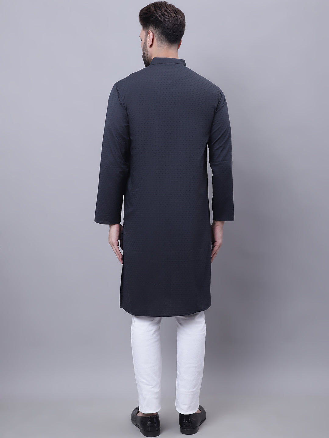 Even Apparels Black Pure Cotton Kurta With Band Collar | Swadesiicart