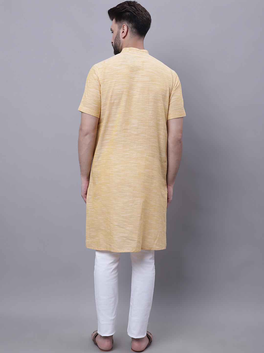 Even Apparels Yellow Pure Cotton Short Sleeves Kurta With Band Collar | Swadesiicart