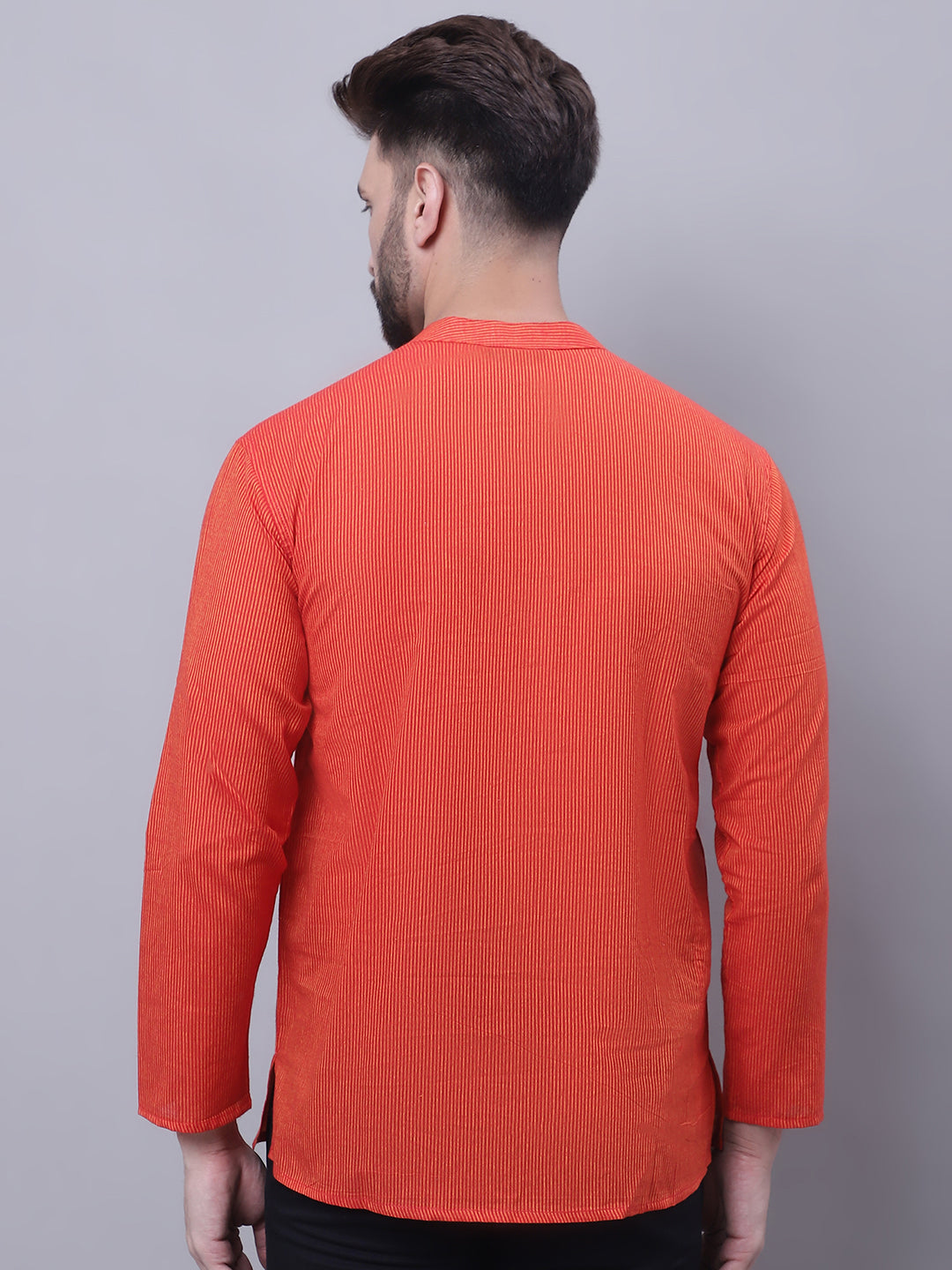 Even Apparels Orange Pure Cotton Short Kurta With Band Collar | Swadesiicart