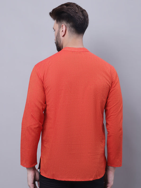Even Apparels Orange Pure Cotton Short Kurta With Band Collar | Swadesiicart