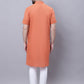 Even Apparels Rust Pure Cotton Short Sleeves Kurta With Band Collar | Swadesiicart