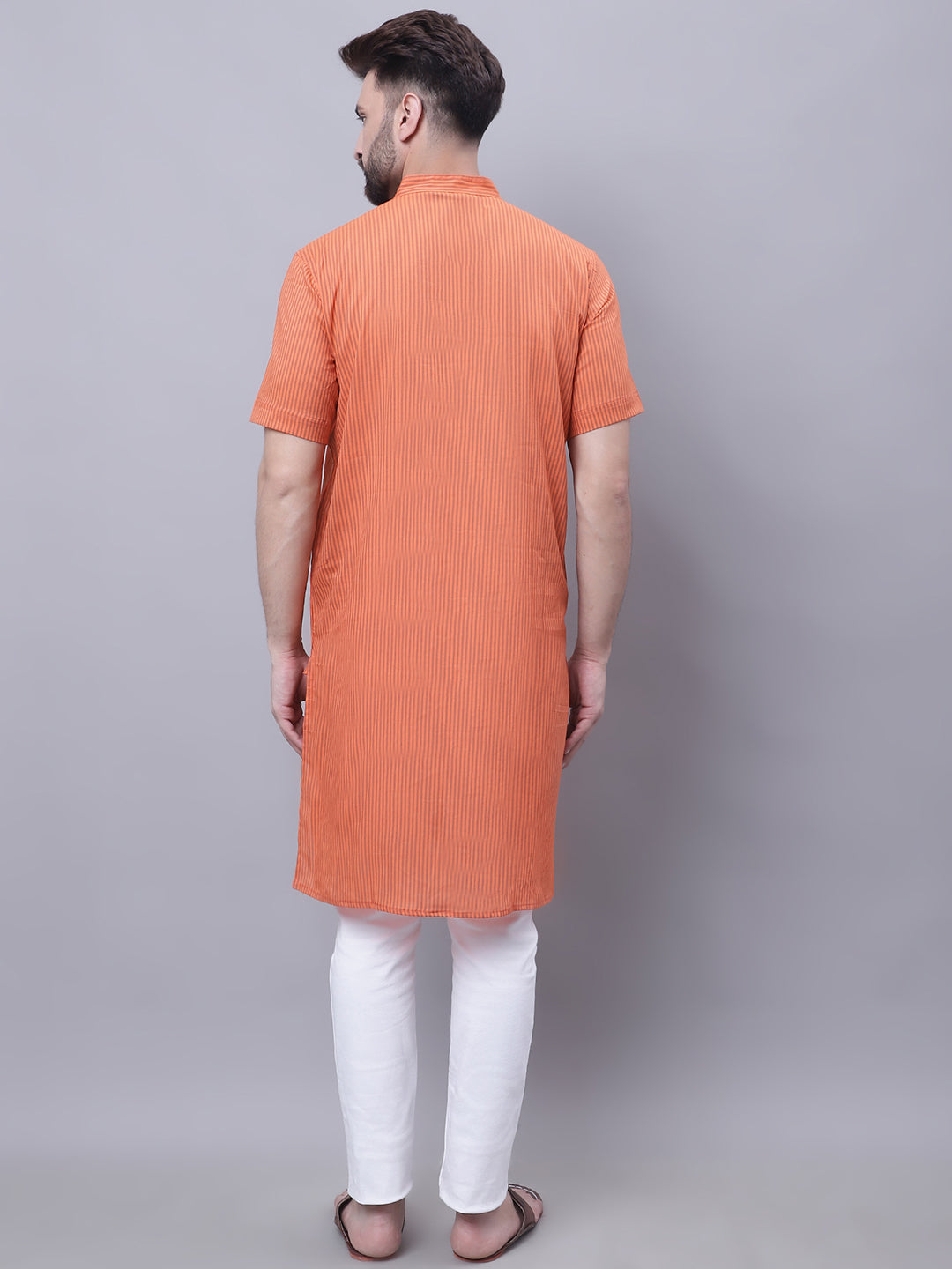 Even Apparels Rust Pure Cotton Short Sleeves Kurta With Band Collar | Swadesiicart