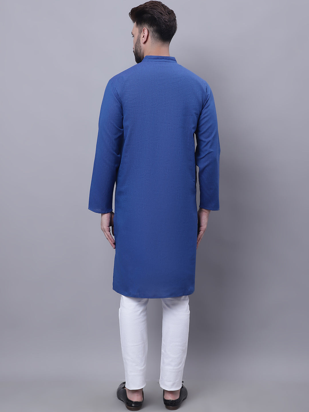 Even Apparels Blue Pure Cotton Kurta With Band Collar | Swadesiicart