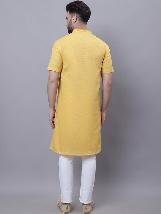 Even Apparels Yellow Pure Cotton Short Sleeves Kurta With Band Collar | Swadesiicart