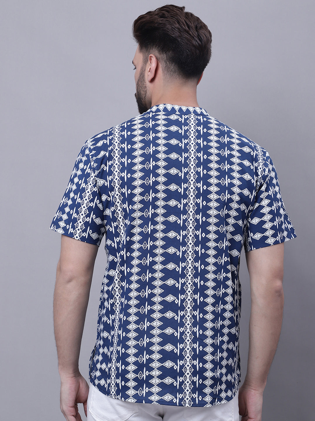 Even Apparels Blue Pure Cotton Short Kurta With Band Collar | Swadesiicart
