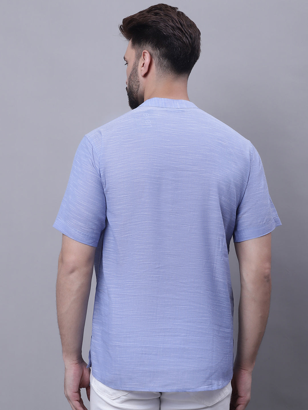 Even Apparels Blue Pure Cotton Short Kurta With Band Collar | Swadesiicart