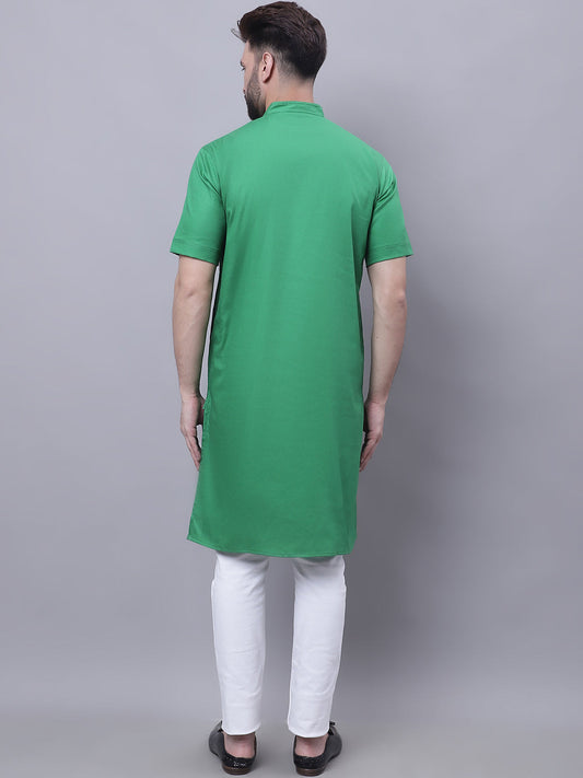 Even Apparels Green Pure Cotton Short Sleeves Kurta With Band Collar | Swadesiicart