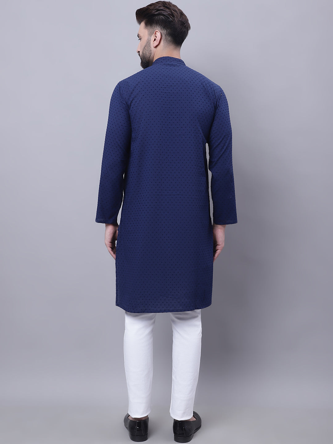 Even Apparels Blue Pure Cotton Kurta With Band Collar | Swadesiicart