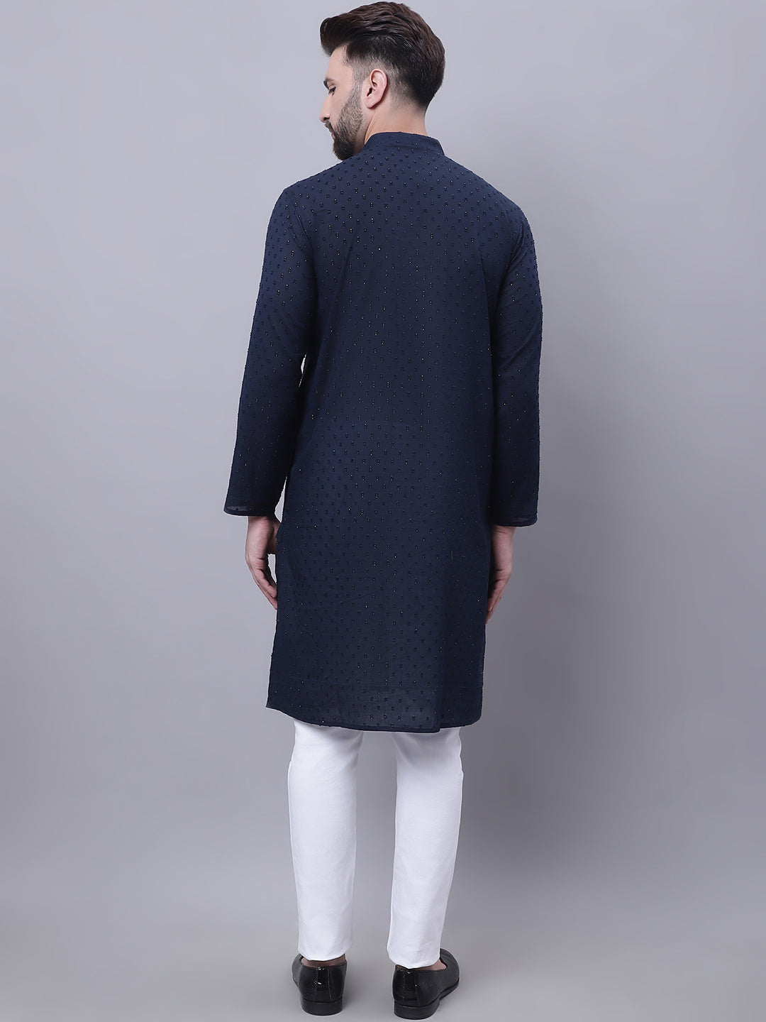 Even Apparels Blue Pure Cotton Kurta With Band Collar | Swadesiicart