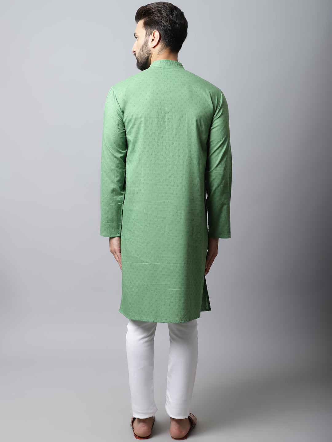 Even Apparels Green Solid Kurta With Band Collar | Swadesiicart