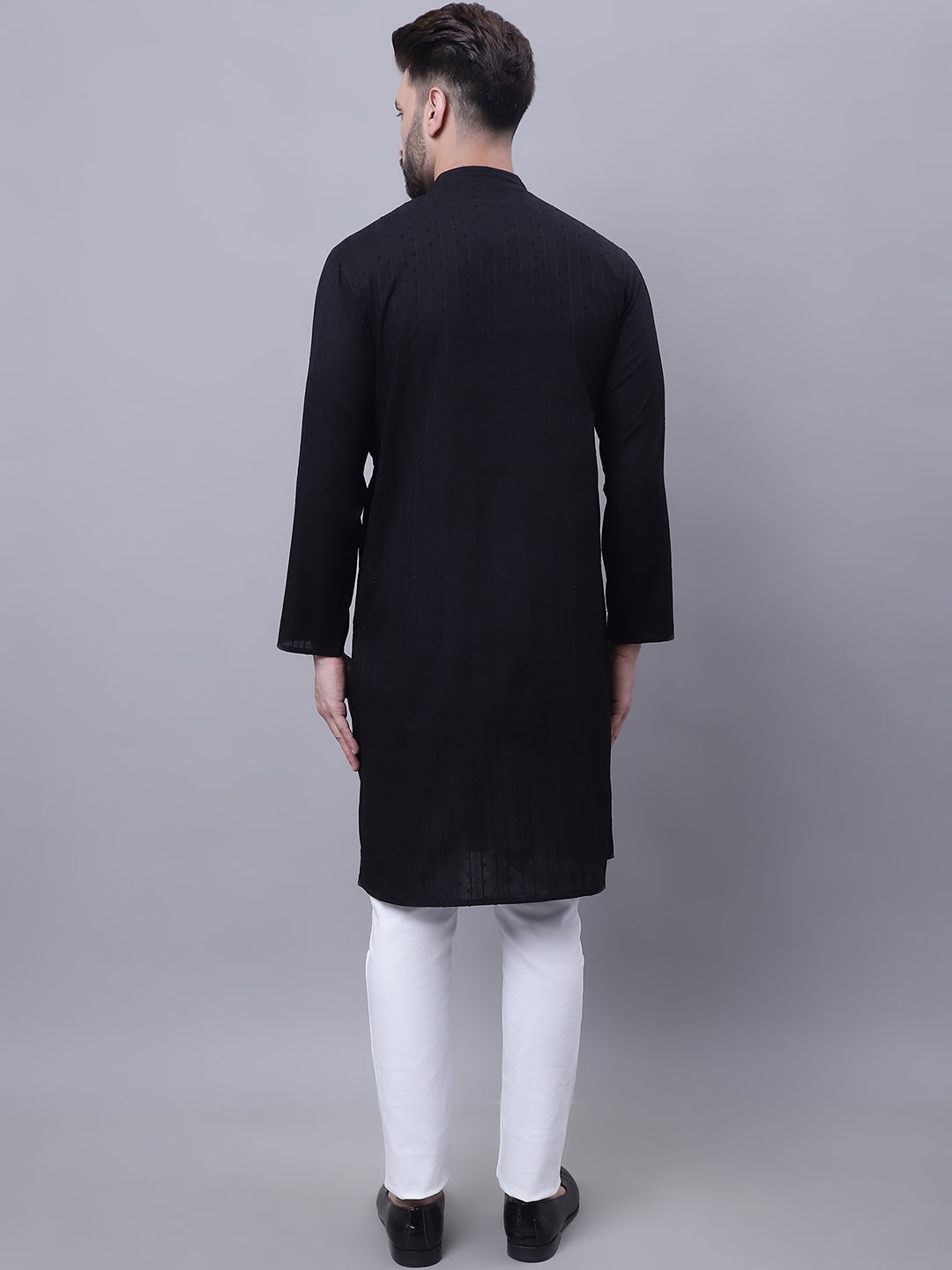Even Apparels Black Pure Cotton Kurta With Band Collar | Swadesiicart