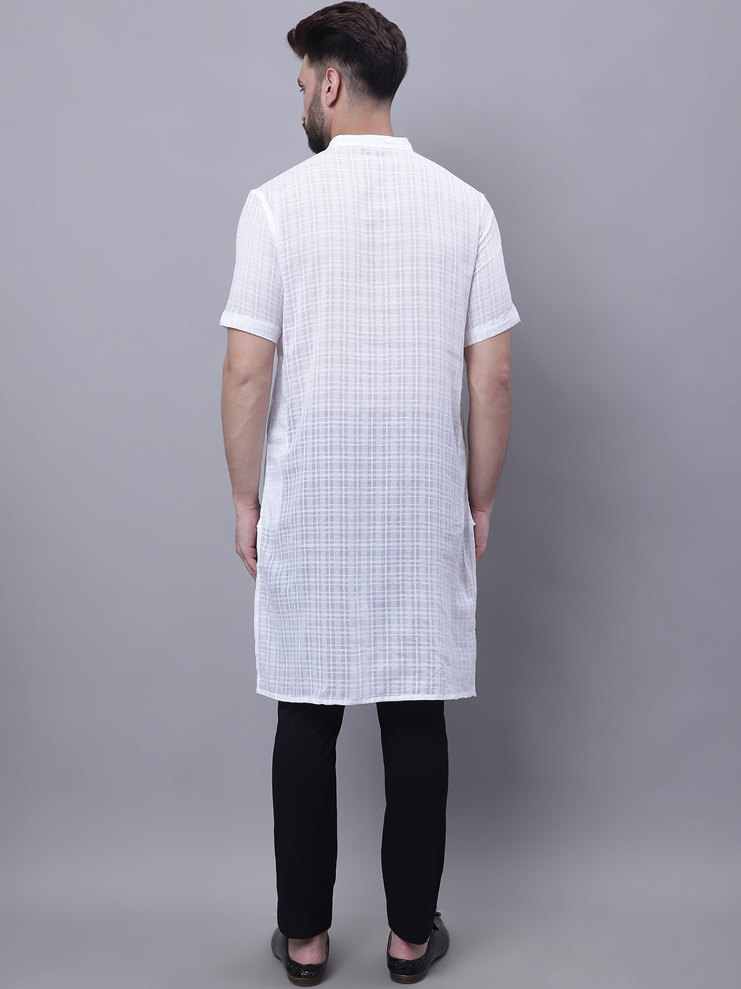 Even Apparels White Pure Cotton Short Sleeves Kurta With Band Collar | Swadesiicart