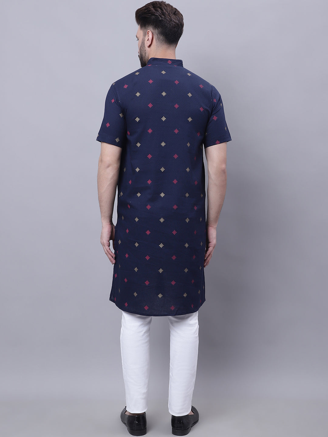 Even Apparels Blue Pure Cotton Short Sleeves Kurta With Band Collar | Swadesiicart