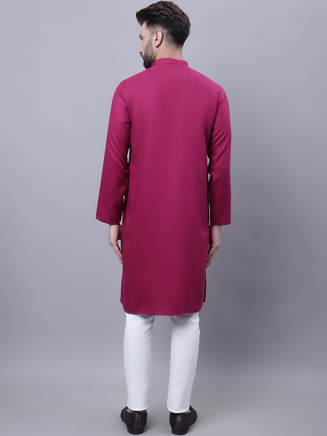 Even Apparels Wine Pure Cotton Kurta With Band Collar | Swadesiicart
