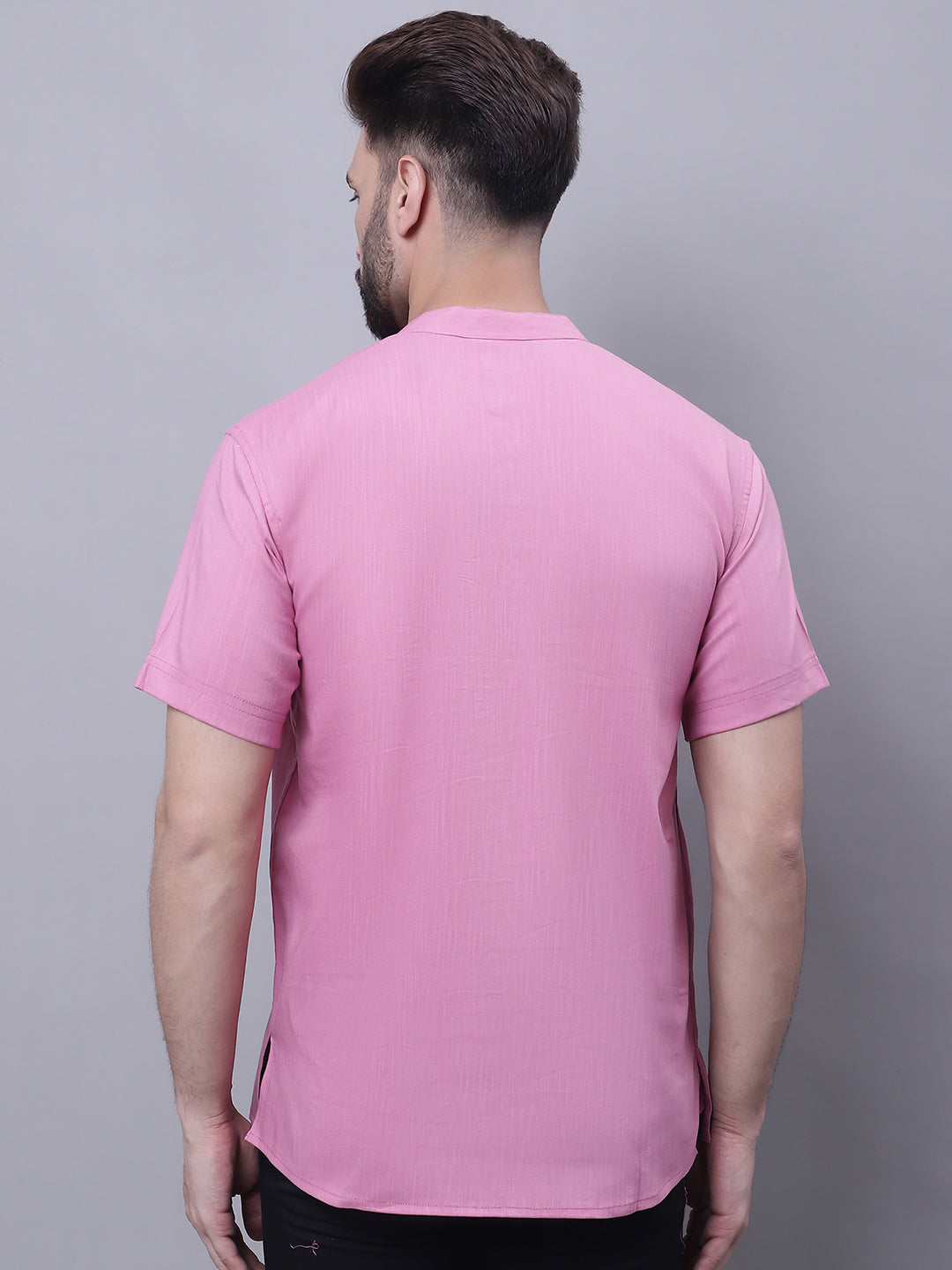 Even Apparels Pink Pure Cotton Short Kurta With Band Collar | Swadesiicart