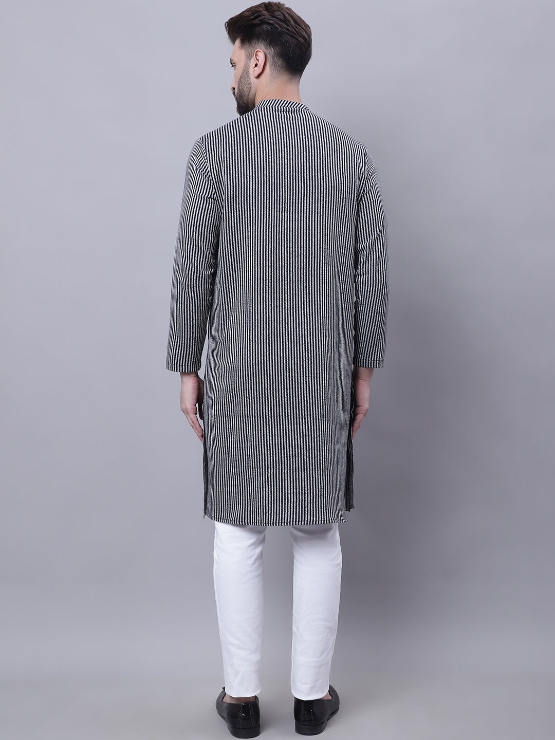 Even Apparels Black Sherwani Kurta With Asymetrical Cut | Swadesiicart