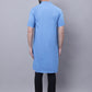 Even Apparels Blue Pure Cotton Short Sleeves Kurta With Band Collar | Swadesiicart