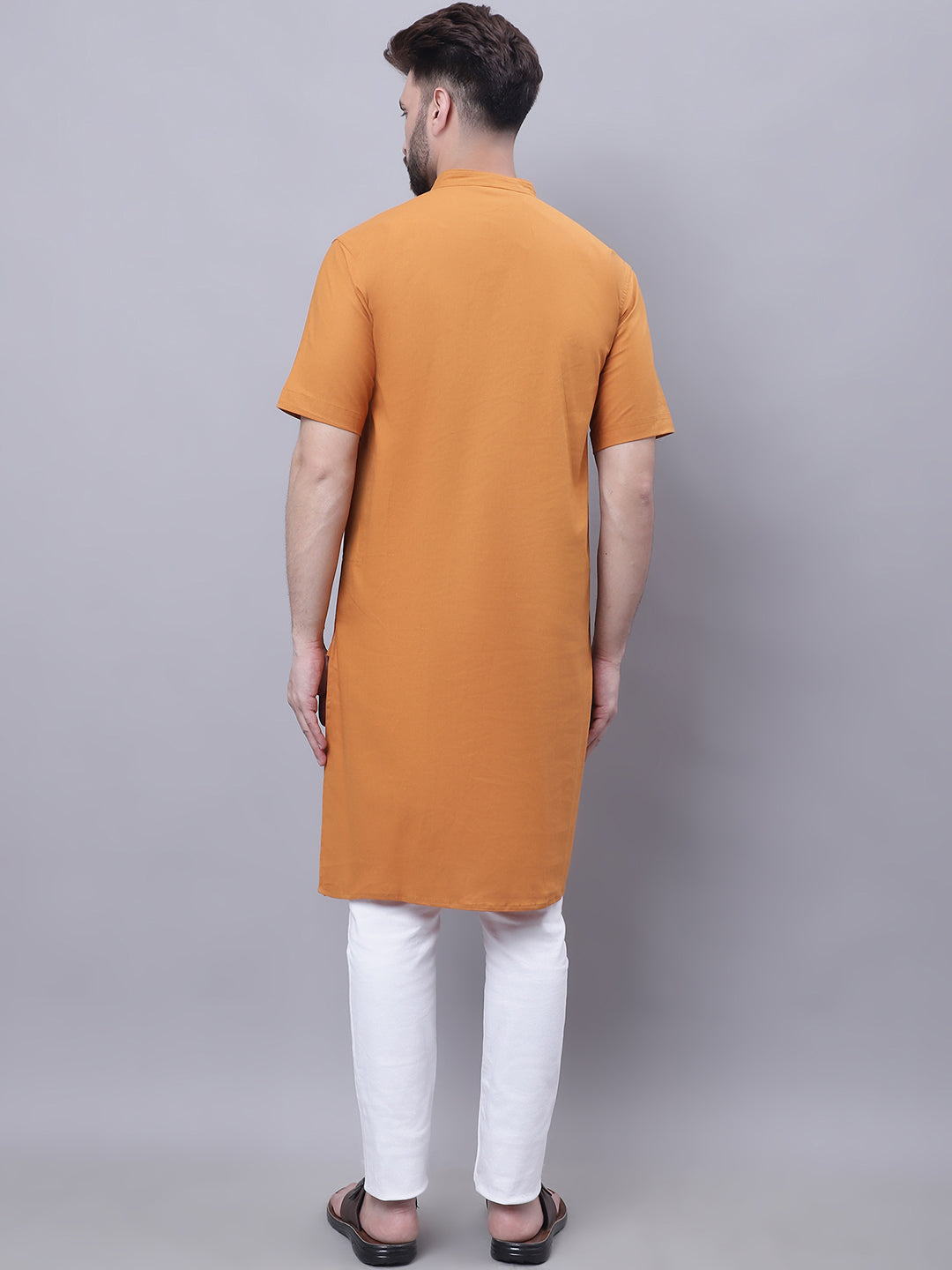 Even Apparels Yellow Pure Cotton Short Sleeves Kurta With Band Collar | Swadesiicart