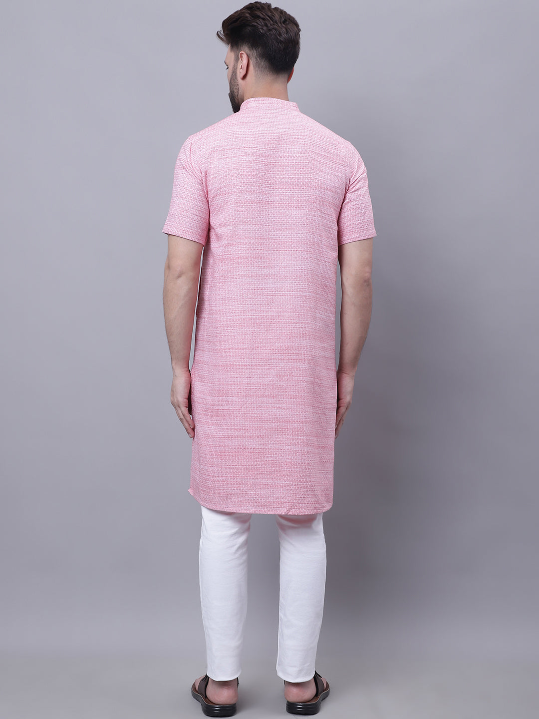 Even Apparels Pink Pure Cotton Short Sleeves Kurta With Band Collar | Swadesiicart