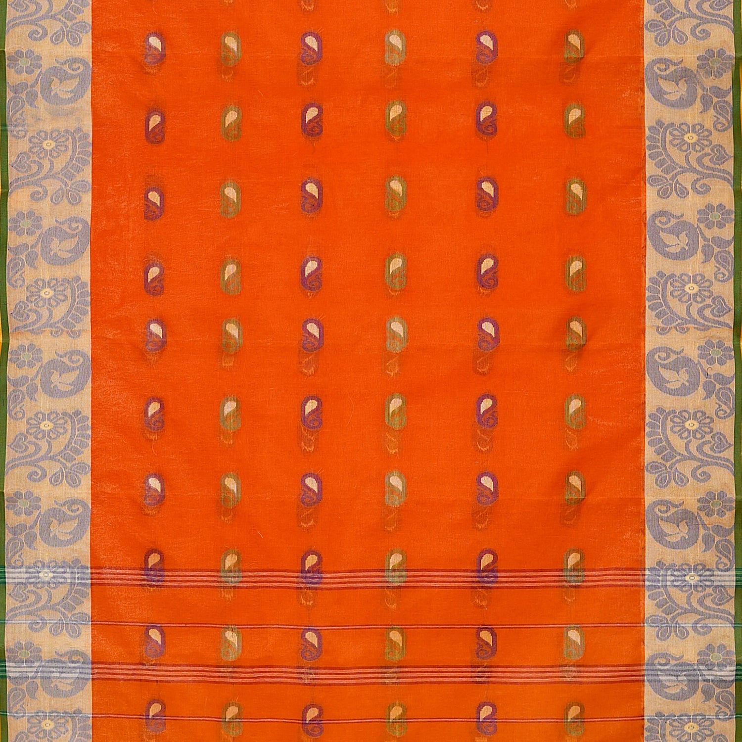 Exclusive Collection 100% Pure Cotton Orange Tant Saree With Hand Weaving Work - Swadesiicart