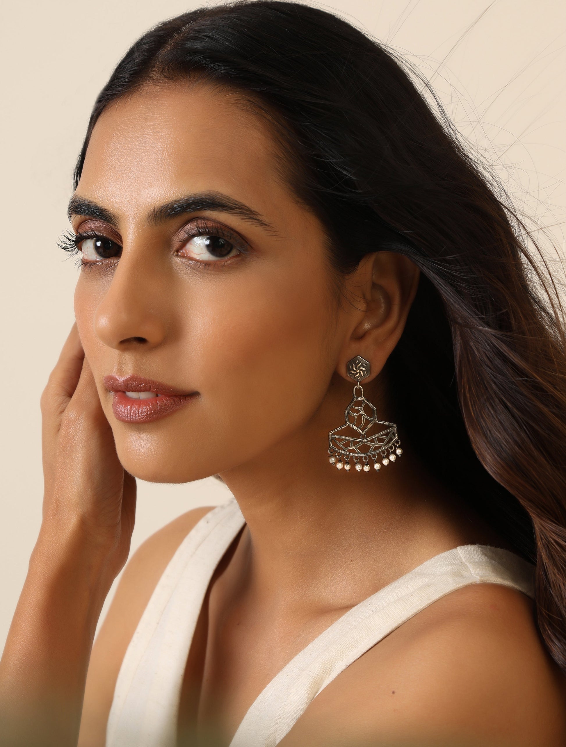 trueBrowns Silver Jaali Earrings | Swadesiicart