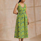trueBrowns Lime Green Overall Teal Floral Block Print Cotton Sleeveless Wrap Dress | Swadesiicart