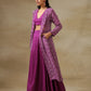 trueBrowns Purple Bandhani Printed Silk Top Skirt Jacket Set | Swadesiicart