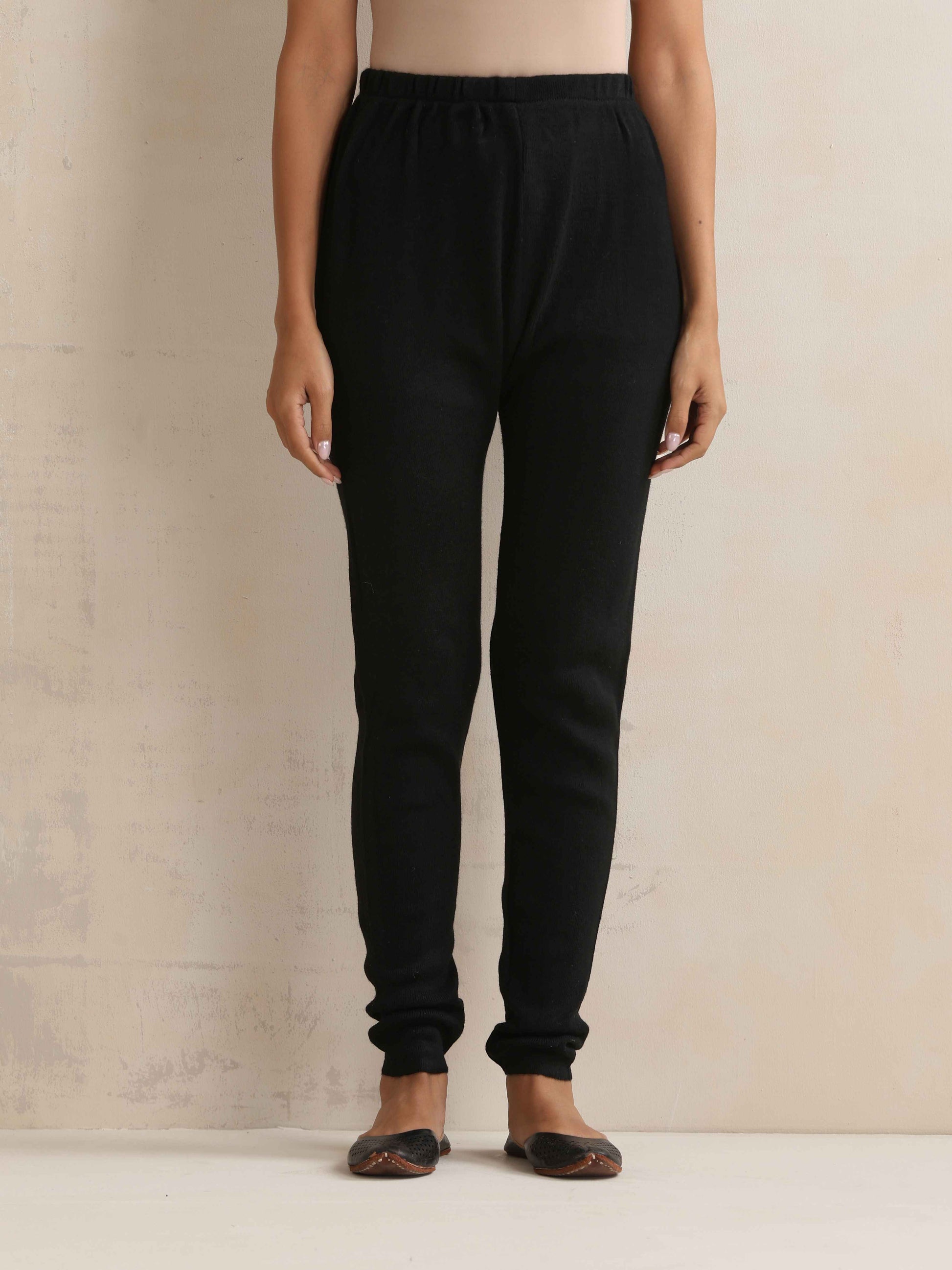 trueBrowns Black Woollen Leggings | Swadesiicart
