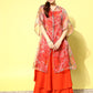 InWeave Women's Orange Strappy Set W Green Organza Cape - Swadesiicart