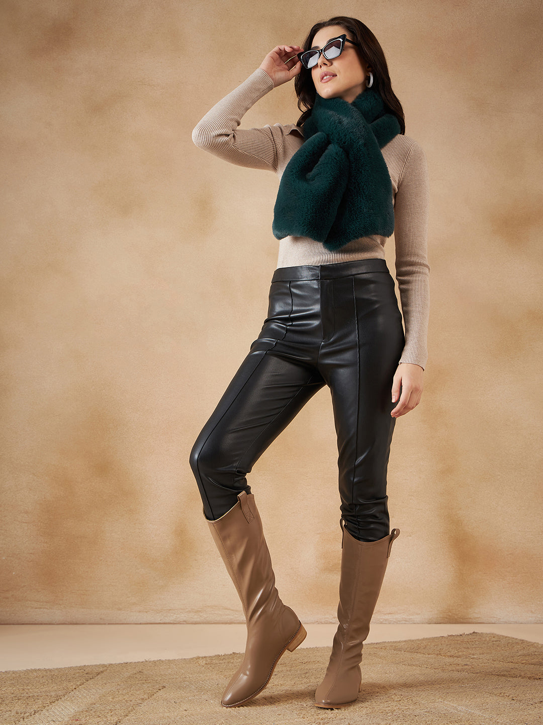 InWeave Women's Dark Teal Faux Fur Neck Warmer - Swadesiicart