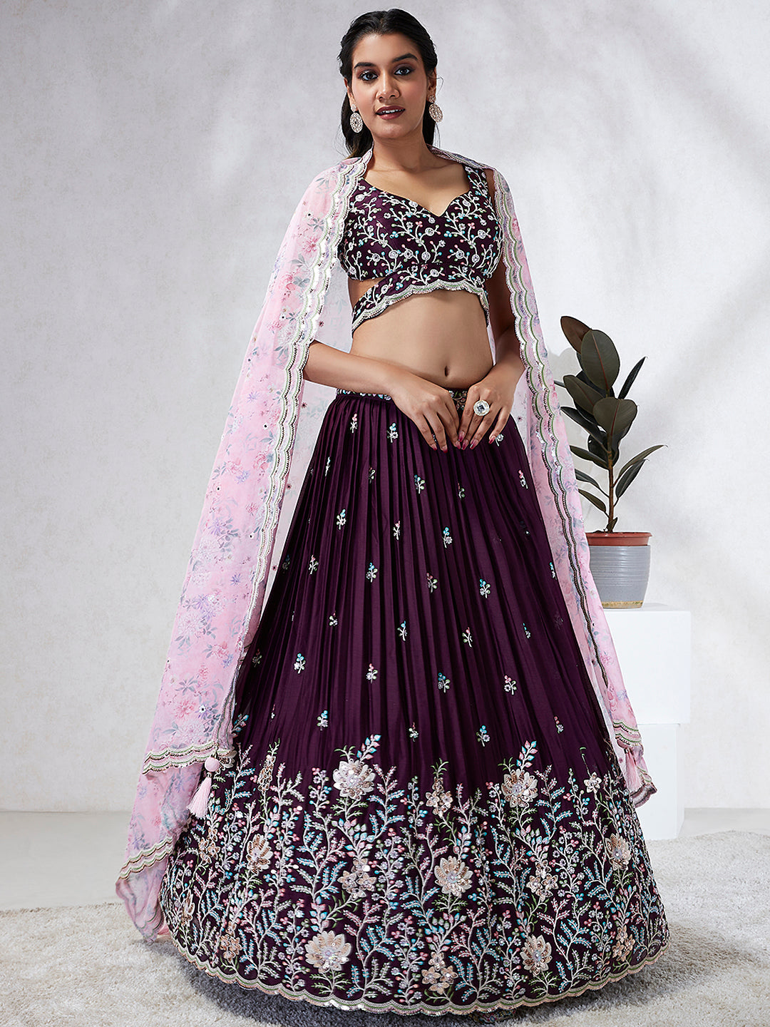House of Panchhi Teal Pure Georgette Sequins And Thread Embroidery Lehenga Choli & Dupatta | Swadesiicart
