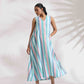 trueBrowns Green Cotton Multi Stripe Flared Dress | Swadesiicart