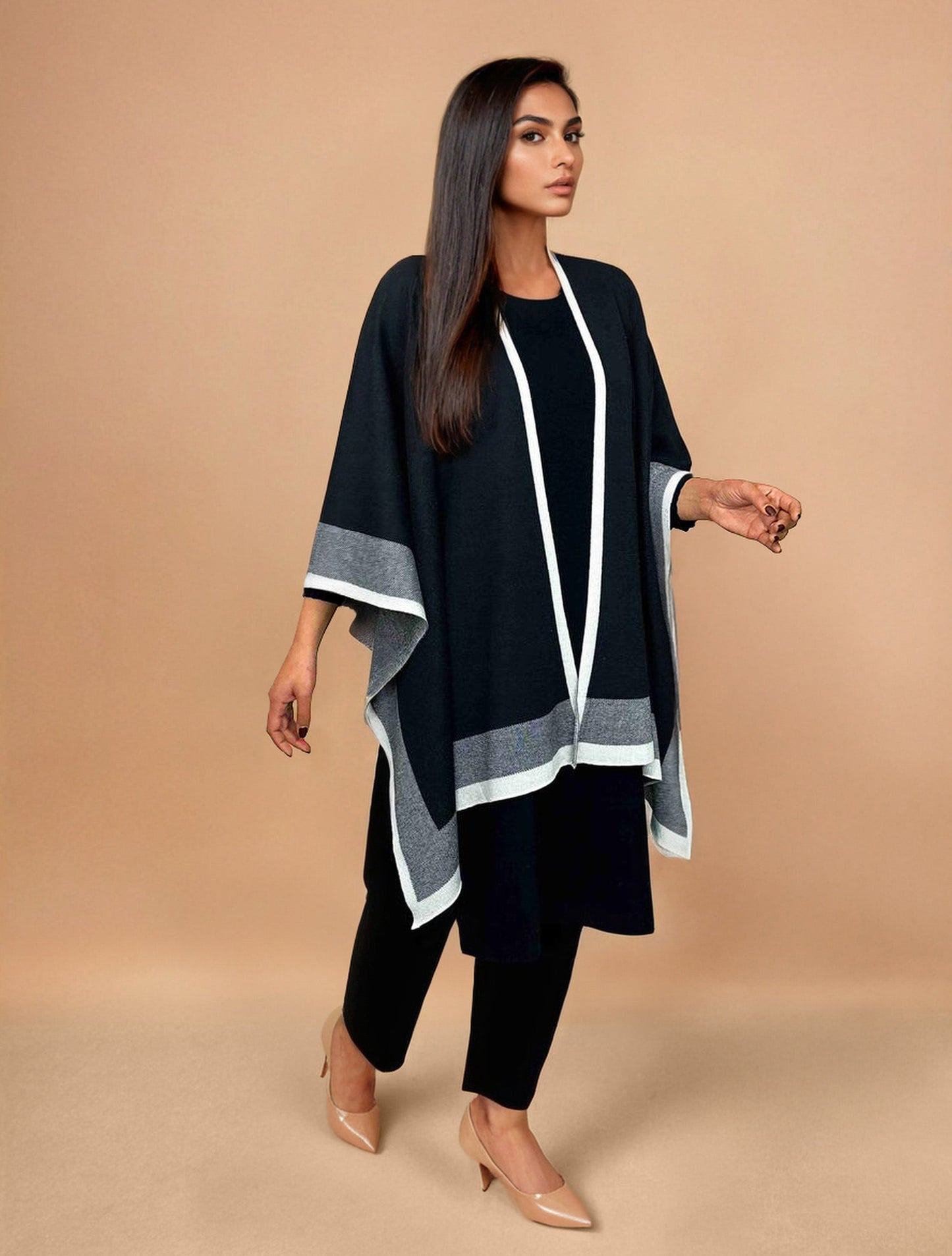 trueBrowns Black Woollen Kaftan Cape | Swadesiicart