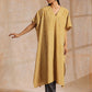 trueBrowns Mustard Dabu Zig-Zag Lines Print Cotton Panel Kaftan Kurta Pant Set | Swadesiicart