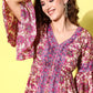 InWeave Women's Fuchsia Floral Prnited Bell Sleeve Short Dress - Swadesiicart
