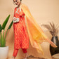 InWeave Women's Orange S Print Alia Cut Gota Work Kurta Set W Mustard Le Du - Swadesiicart