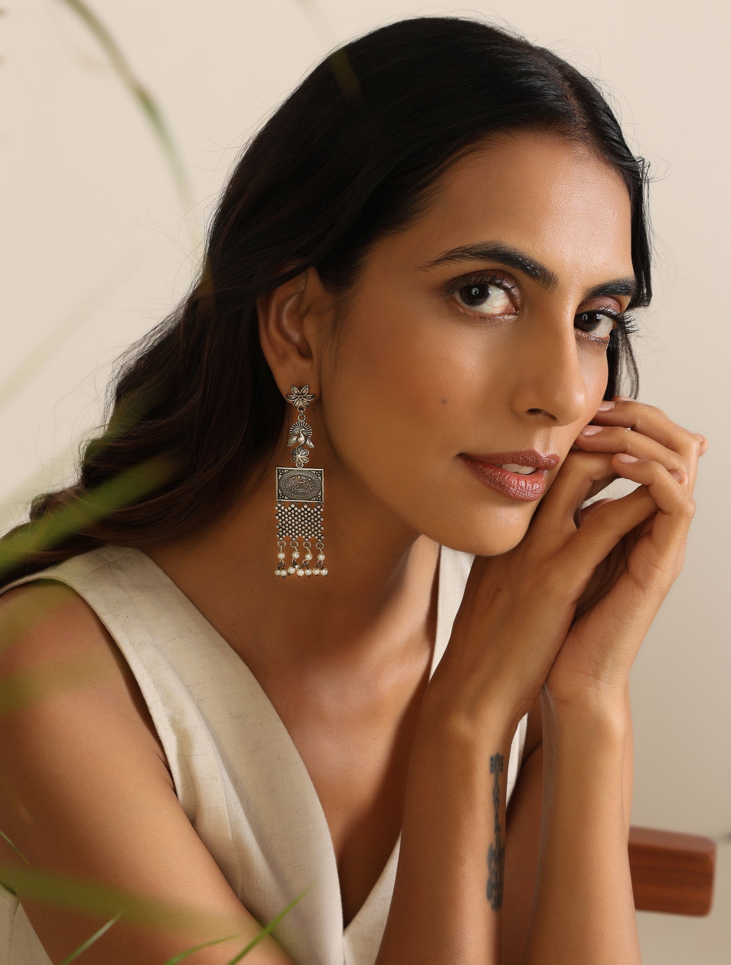 trueBrowns Silver Peacock Earrings | Swadesiicart
