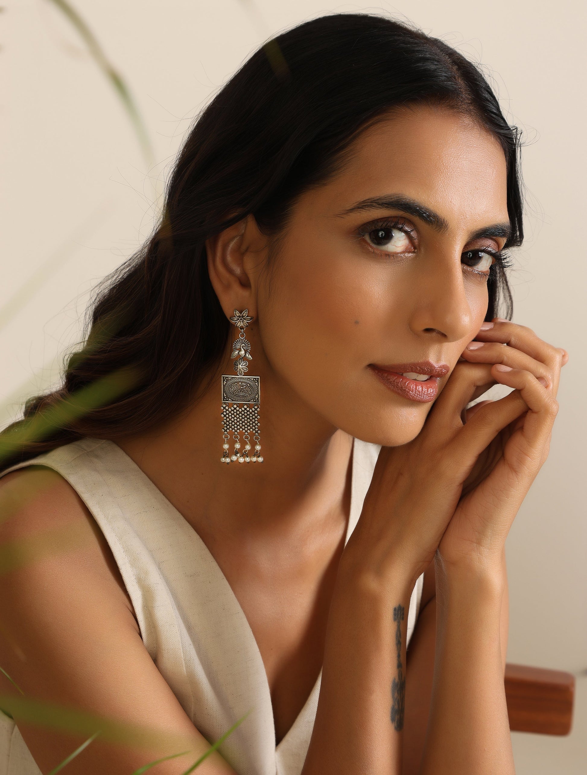 trueBrowns Silver Peacock Earrings | Swadesiicart