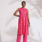 trueBrowns Pink Cotton Print Sleeveless Kurta Set | Swadesiicart