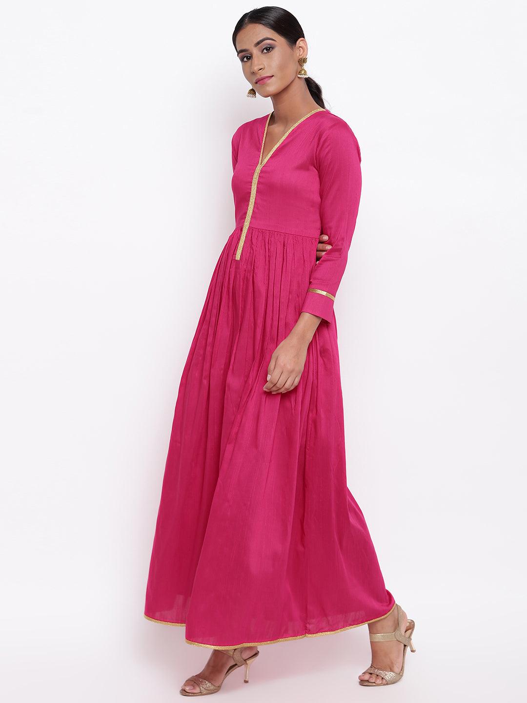 trueBrowns Pink Gold Lace Dress | Swadesiicart