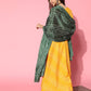InWeave Women's Yellow Bandhani Long Anarkali Kurta With Green Bandhani Dupatta - Swadesiicart