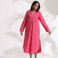 trueBrowns Pink Cotton Print A-line Dress | Swadesiicart