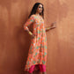 trueBrowns Orange Floral Print A-line Kurta Set | Swadesiicart