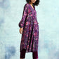 trueBrowns Wine Printed Velvet Neck Pleat Kurta | Swadesiicart