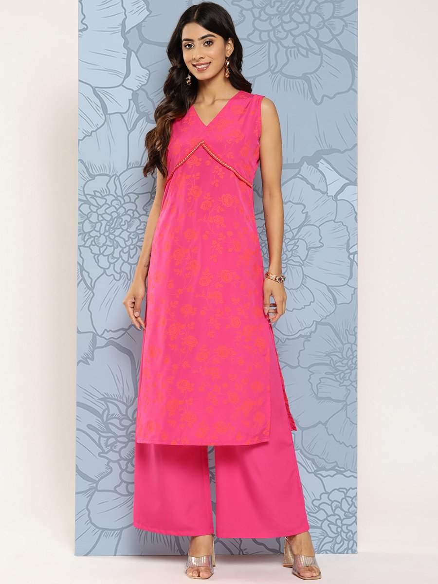 Ahalyaa Floral Printed Empire Gotta Patti Kurta With Palazzos | Swadesiicart