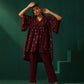 trueBrowns Wine Diamond Viscose Silk Waist Sleeve Gathered Co-ord Set - Swadesiicart